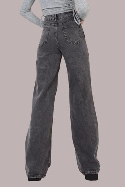 Livik Ella Women's Smoked Extra High Waist Flexible Waist Comfortable 90's Loose Leg Jeans