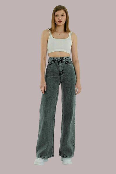 Livik Elizabeth Young Girl Smoked High Waist Elastane Blended Unlined 90's Wide Leg Denim Pants