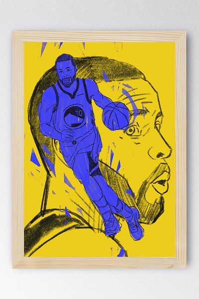 Saturn Stephen Curry Framed Painting - Basketball Nba Poster Painting