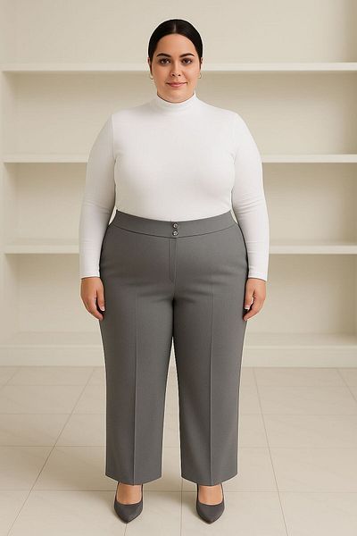 ELONİ Plus Size Elastic Front Stone Detail Fabric Pants