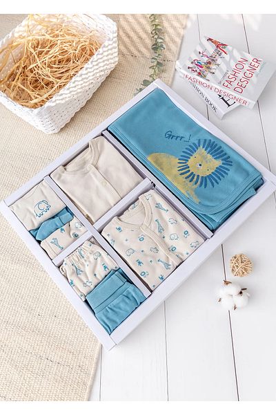 Babymod Lion Themed 100% Cotton 10-Piece Baby Boy Hospital Release Baby Set Set