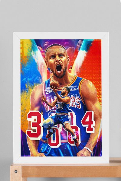Saturn Stephen Curry Framed Painting - Basketball Nba Poster Painting