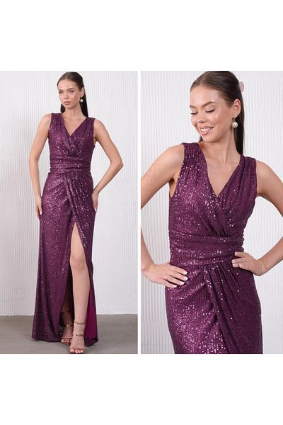 CİXAPLE Sleeveless Skirt Double Breasted Sequin Evening Dress