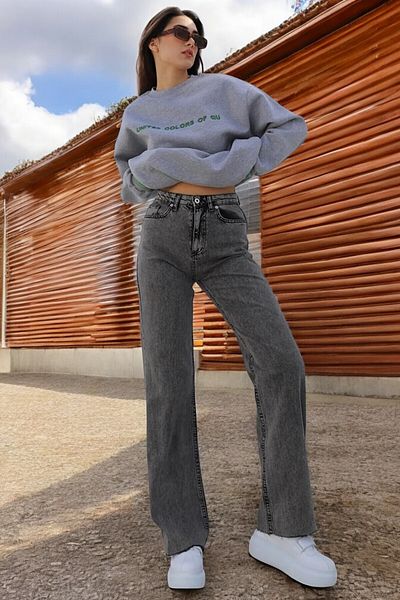 Livik Jade Young Girl Smoked High Waist Lycra Wide Leg Jean