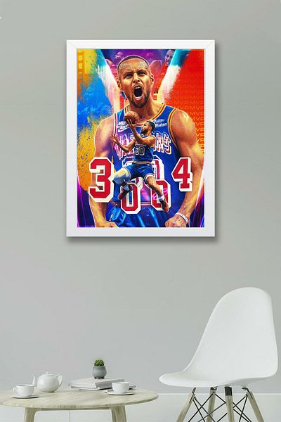 Saturn Stephen Curry Framed Painting - Basketball Nba Poster Painting