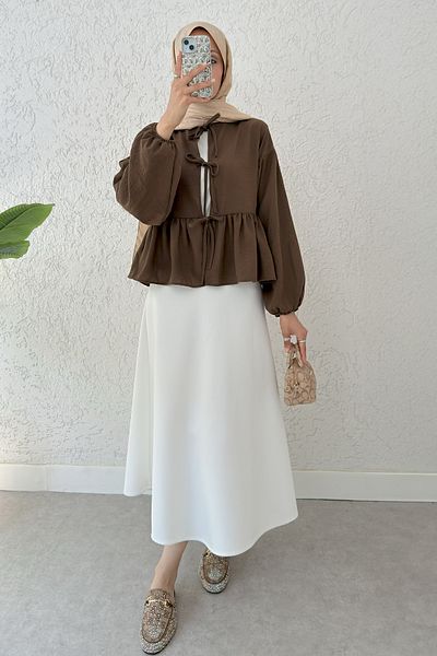 Salih Çelebi Short Kimono Above Skirt 2347 - Brown