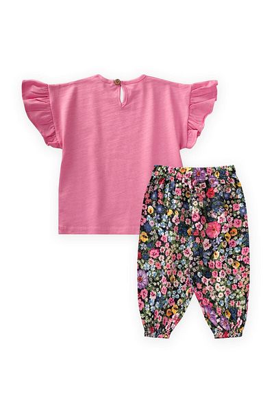 Cigit Viscose Shalwar T-Shirt Set 1-8 Years Pink