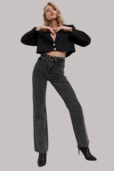 Livik Amelia Women's Smoked Extra High Waist Stretchy Loose Wide Leg Jeans
