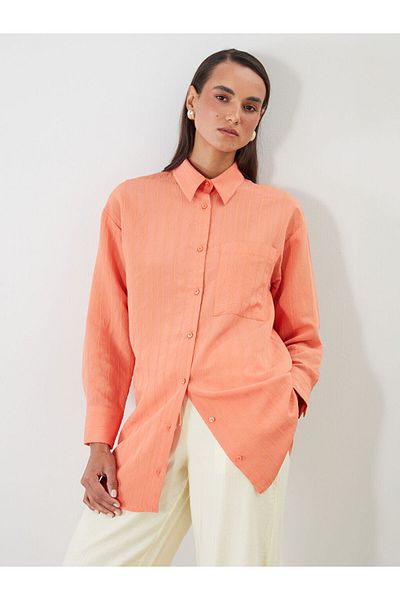 LC Waikiki Orange Textured Oversize Women's Shirt Tunic