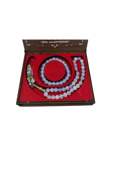hüseyin ceran Moonstone Prayer Beads and Bracelet Gift Wooden Box