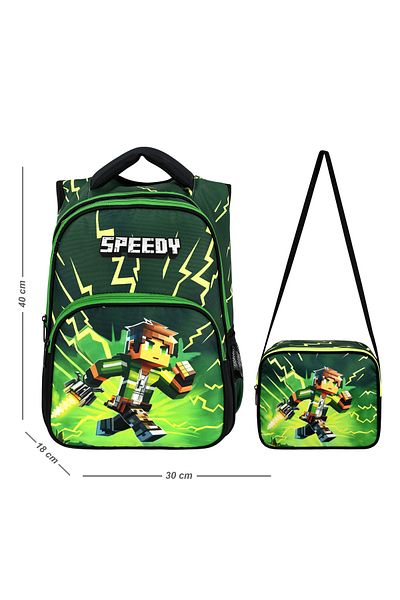 Niss Store Bat Minekraft Rucsac și cutie de prânz pentru școala primară