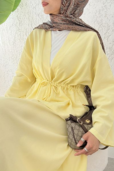 Salih Çelebi Waist Gathered Kimono Skirt Set 2354 - Yellow
