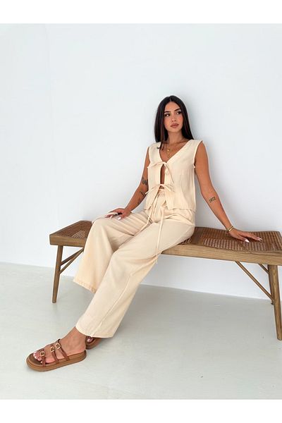 Ozy Fashion Beige Summer Modal Fabric Two-Piece Set