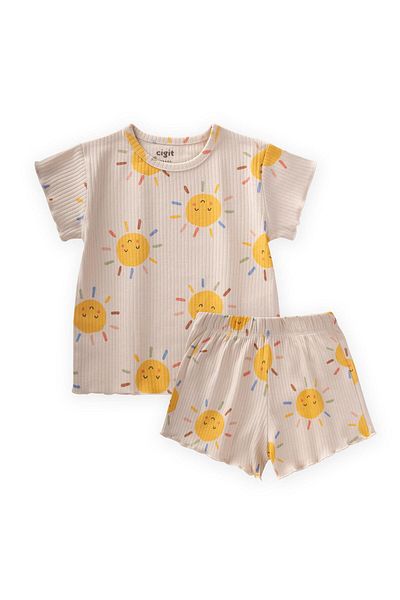 Cigit Patterned Shorts Suit 1-7 Years A. Beige