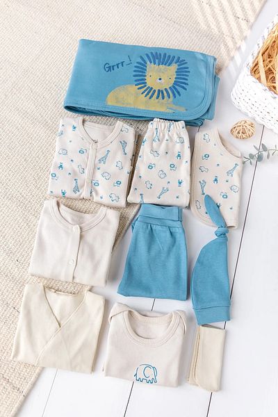 Babymod Lion Themed 100% Cotton 10-Piece Baby Boy Hospital Release Baby Set Set