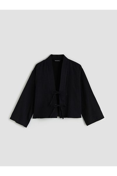 LC Waikiki Μαύρος γιακάς σάλι Oversize Muslin Γυναικείο κιμονό
