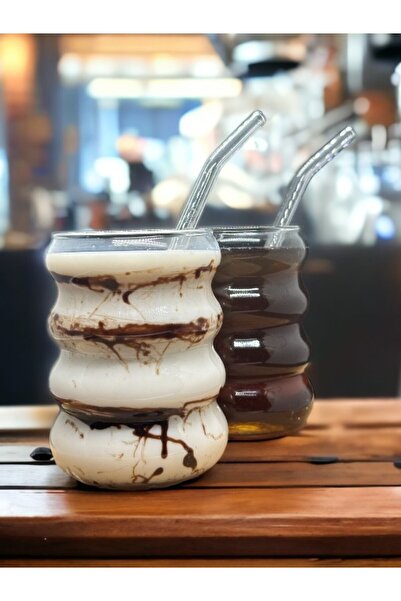 BuNeBox 2 Pieces of Knotted Borosilicate Cocktail and Cold - Hot Coffee - Soft Drink Glass Glass Straw with Gift