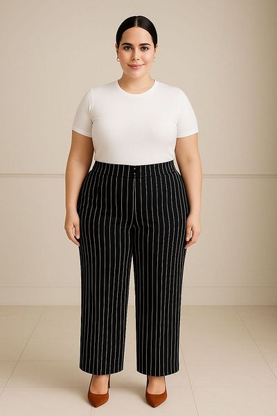 ELONİ Plus Size Elastic Front Stone Detail Fabric Pants