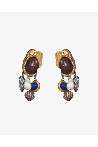Pinery Jewels Vip Series - Brand Model Elephant Dangle Pearl Women's Earrings Pair