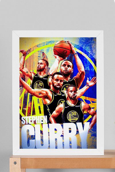 Saturn Stephen Curry Framed Painting - Basketball Nba Poster Painting