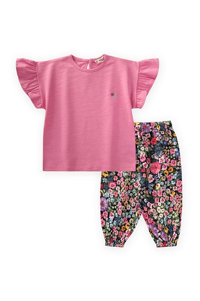 Cigit Viscose Shalwar T-Shirt Set 1-8 Years Pink
