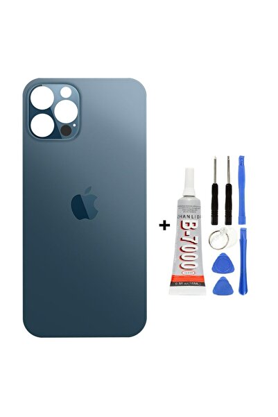 AXYA İphone 12 Pro Max Arka Kapak Cam +Yapıştırıcı B700 + Tamir Seti Mavi