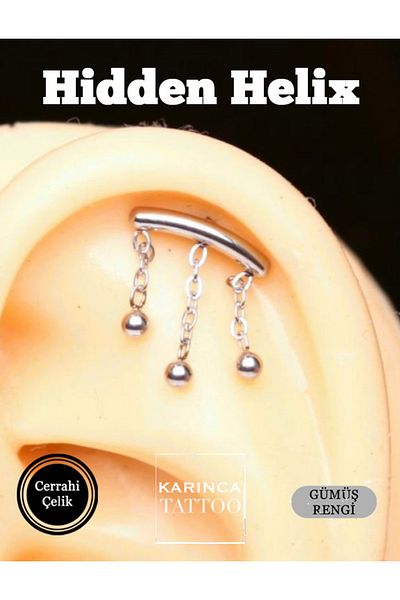 Karınca Piercing Hidden Helix Piercing Chain Dangle Surgical Steel Flat Cartilage Lobe Ear Earring