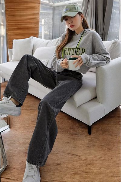 Livik Grace Young Girl Smoked High Waist Elastane Blended Modern Wide Leg Jeans