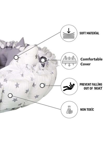 BabyCara Double Face Comfort and Safety with Soft Cotton Multifunctional Play & Sleep and Pet Mat Grey