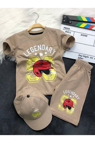 KGN GİYİM Boy's Summer Bottom Top Set with Hat Gift