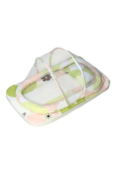 BabyCara Baby Net Bed with Thick Mattress Mosquito Net & Neck Pillow for New Born Babies 80x50x5cm Limon