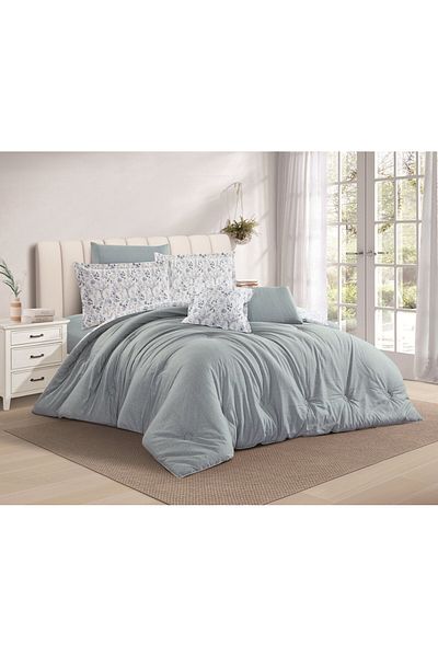 Levore Livori 7-piece comforter set, 100% soft cotton, double-sided, heavy filling, and elegant design