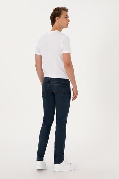 U.S. Polo Assn. Η.Π.Α. POLO ASSN. ΑΝΔΡΙΚΟ ΥΦΑΝΤΟ ΠΑΝΤΕΛΟΝΙ SLIM FIT ΜΠΛΕ ΤΕΝΙΣΤΡΑ