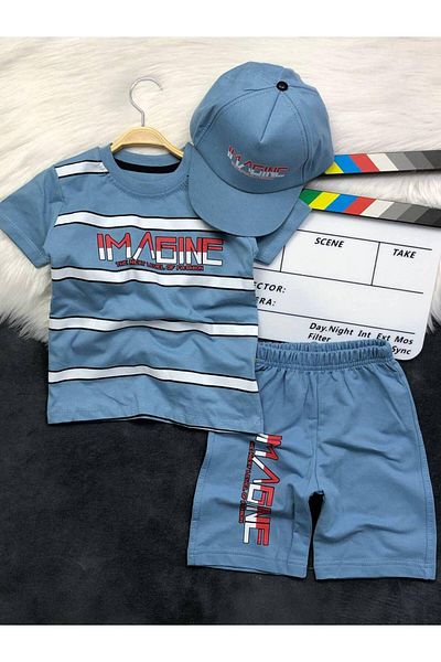 KGN GİYİM Boy's Summer Bottom Top Set with Hat Gift