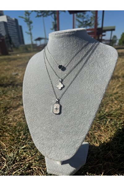 Judas Takı Triple Combination Necklace Pole Star Clover Heart