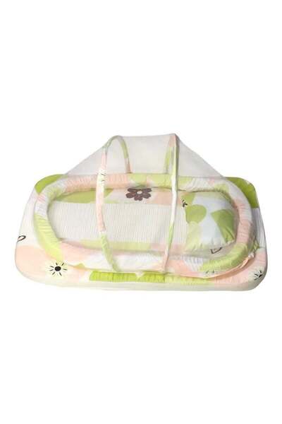 BabyCara Baby Net Bed with Thick Mattress Mosquito Net & Neck Pillow for New Born Babies 80x50x5cm Limon