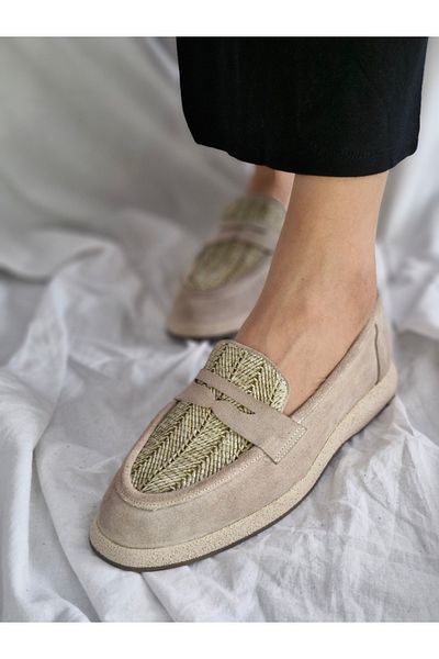 aayak&kabımofficial Genuine Leather Straw Detailed Women's Loafer – Stylish and Comfortable Casual Shoes