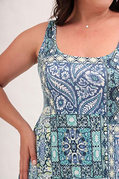 Truva XXL Comfort and Elegance with the Thick Strap Patterned Plus Size Dress!