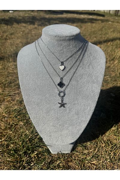 Judas Takı Triple Combination Necklace Sea Star Clover Heart