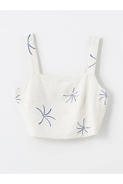 LC Waikiki Γυναικείο Crop με Κεντημένο Λινό Μικτό Τετράγωνο Γιακά
