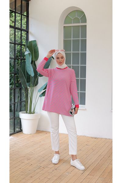 BUTİK SEPETİN Striped Combed Cotton Tunic