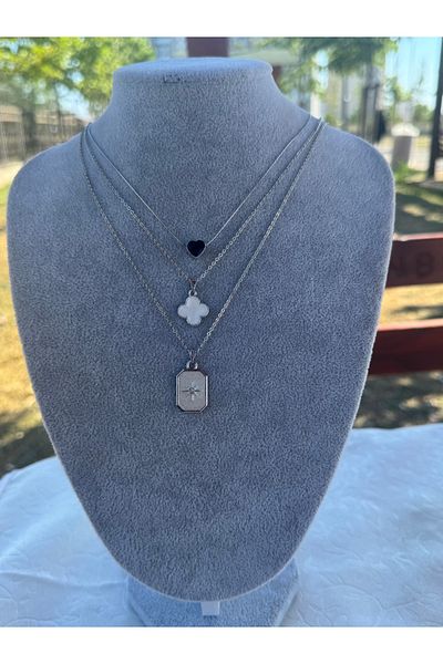 Judas Takı Triple Combination Necklace Pole Star Clover Heart