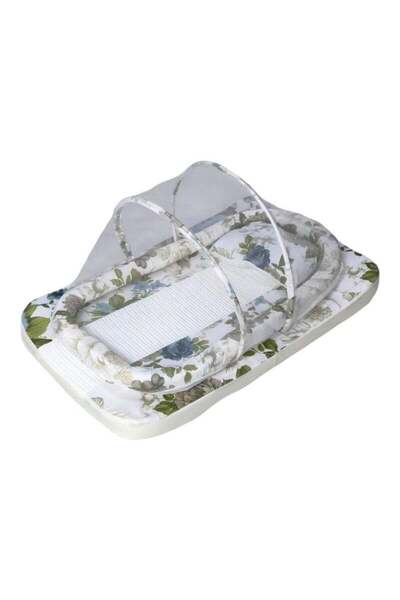 BabyCara Baby Net Bed with Thick Mattress Mosquito Net & Neck Pillow for New Born Babies 80x50x5cm BlueRose