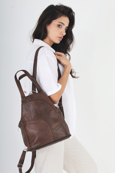 Erzeno Γυναικείο σακίδιο πλάτης από γνήσιο δέρμα / Κατάλληλο για χρήση ως πολυλειτουργική τσάντα ώμου και σακίδιο πλάτης