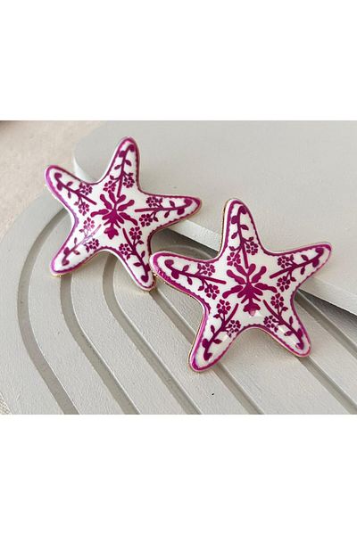 juleeco Purple White Ceramic Plated Earrings(5X5Cm)