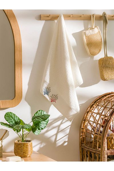 LC Waikiki Quality Parts from Celebi Store |   Ecru Embroidered Cotton Face Towel 50X80 cm