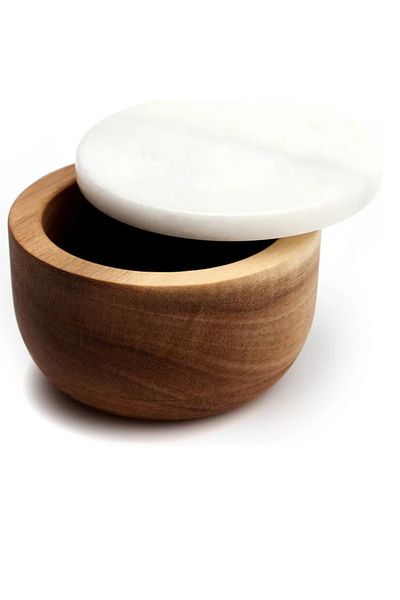 OEM Spice bowl with lid, 10.7 x 6.9 cm, acacia wood, marble, natural, gray