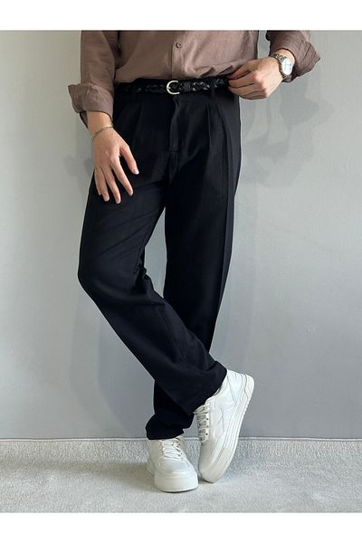 BASEL.CO Pleated Baggy Comfortable Fit Linen Trousers