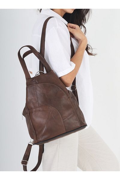 Erzeno Genuine Leather Women's Backpack / Suitable for Use as a Multifunctional Shoulder Bag and Backpack