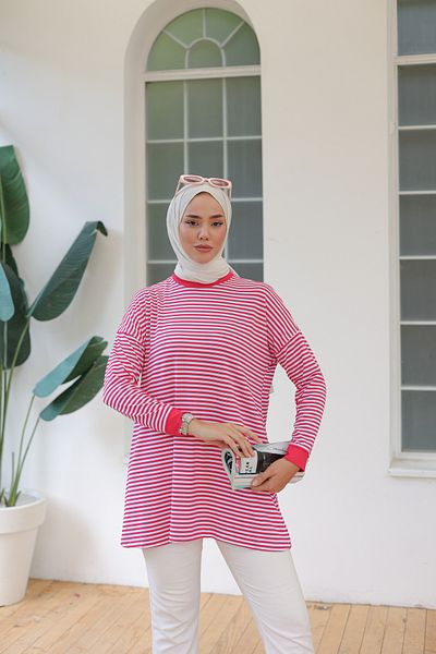 BUTİK SEPETİN Striped Combed Cotton Tunic